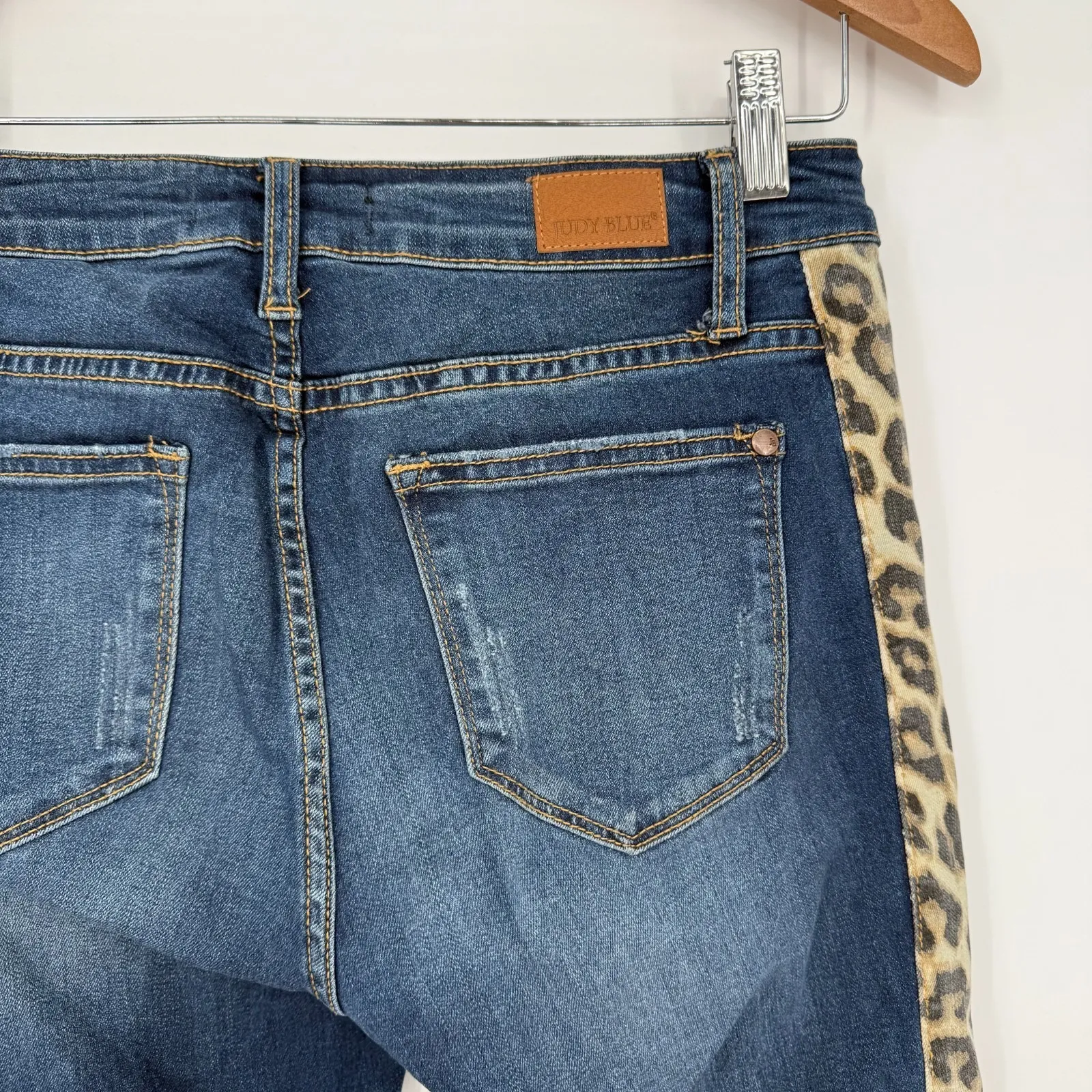 Judy Blue Jeans Womens 7/28 Blue Denim Logo Skinny Leg Leopard Print Side Stripe - Image 7