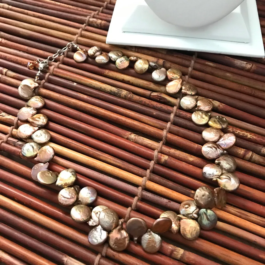 Pearl Choker Necklace Copper Coin Pearls - Image 3