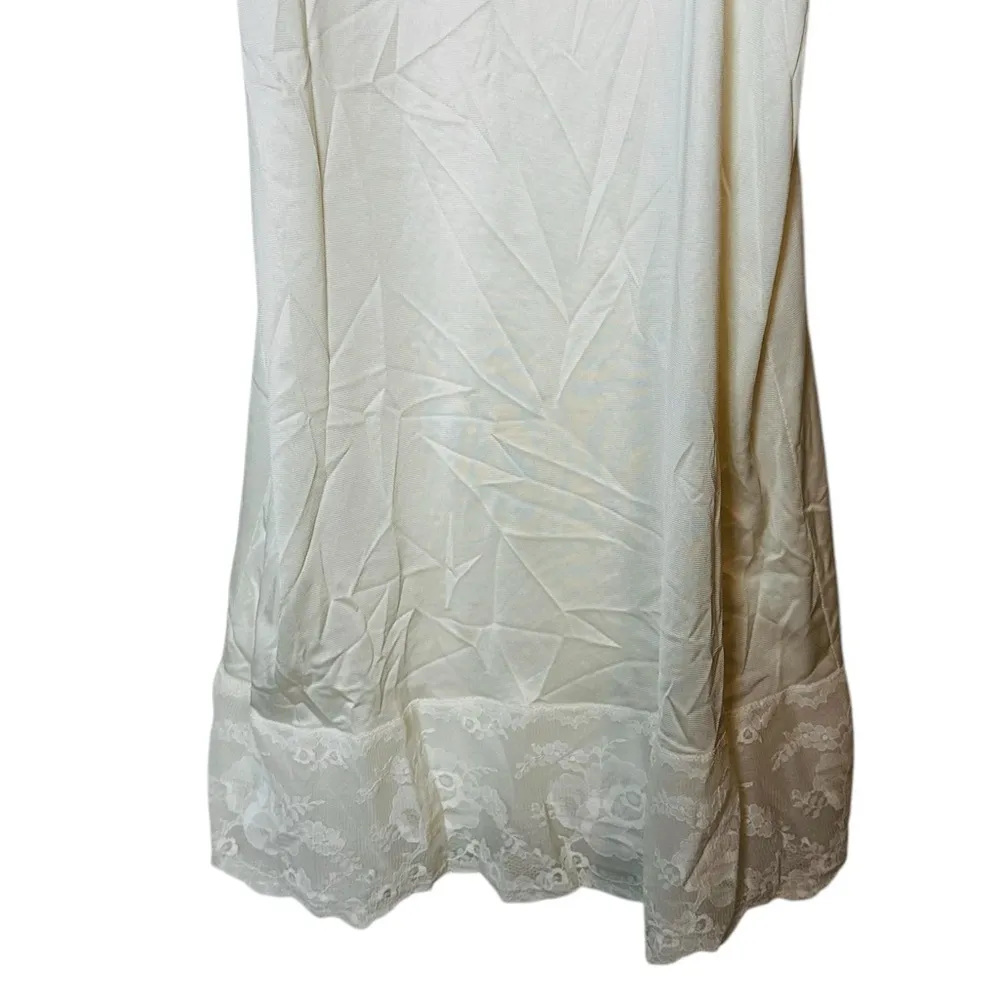 Vintage 80s Komar Slip Dress Ivory Silky Nylon Lace Coquette Cottage Size 32 - Image 8
