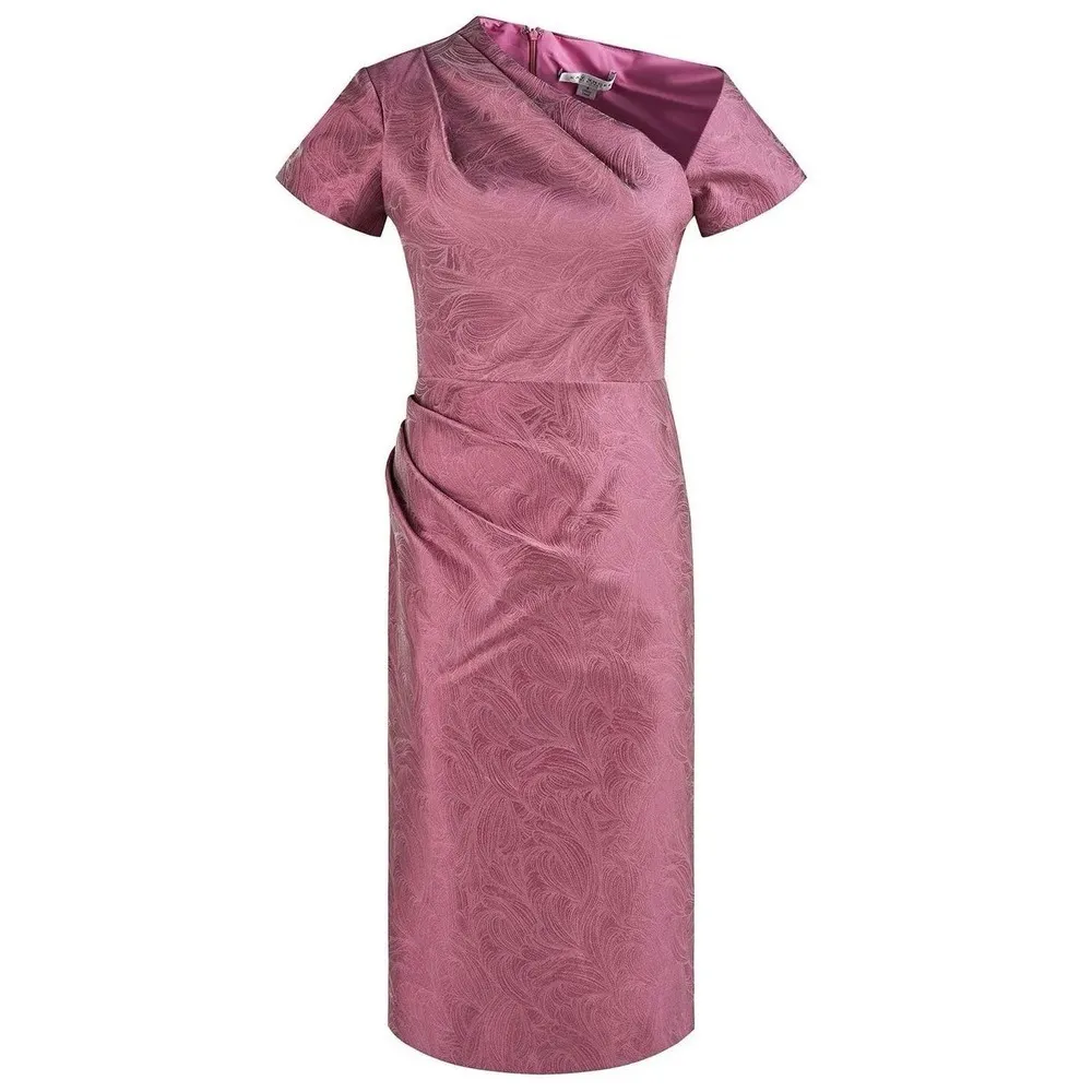 Kay Unger Caitlyn One Shoulder Rose Midi Jacquard Dress, Size 2 NEW - Image 3