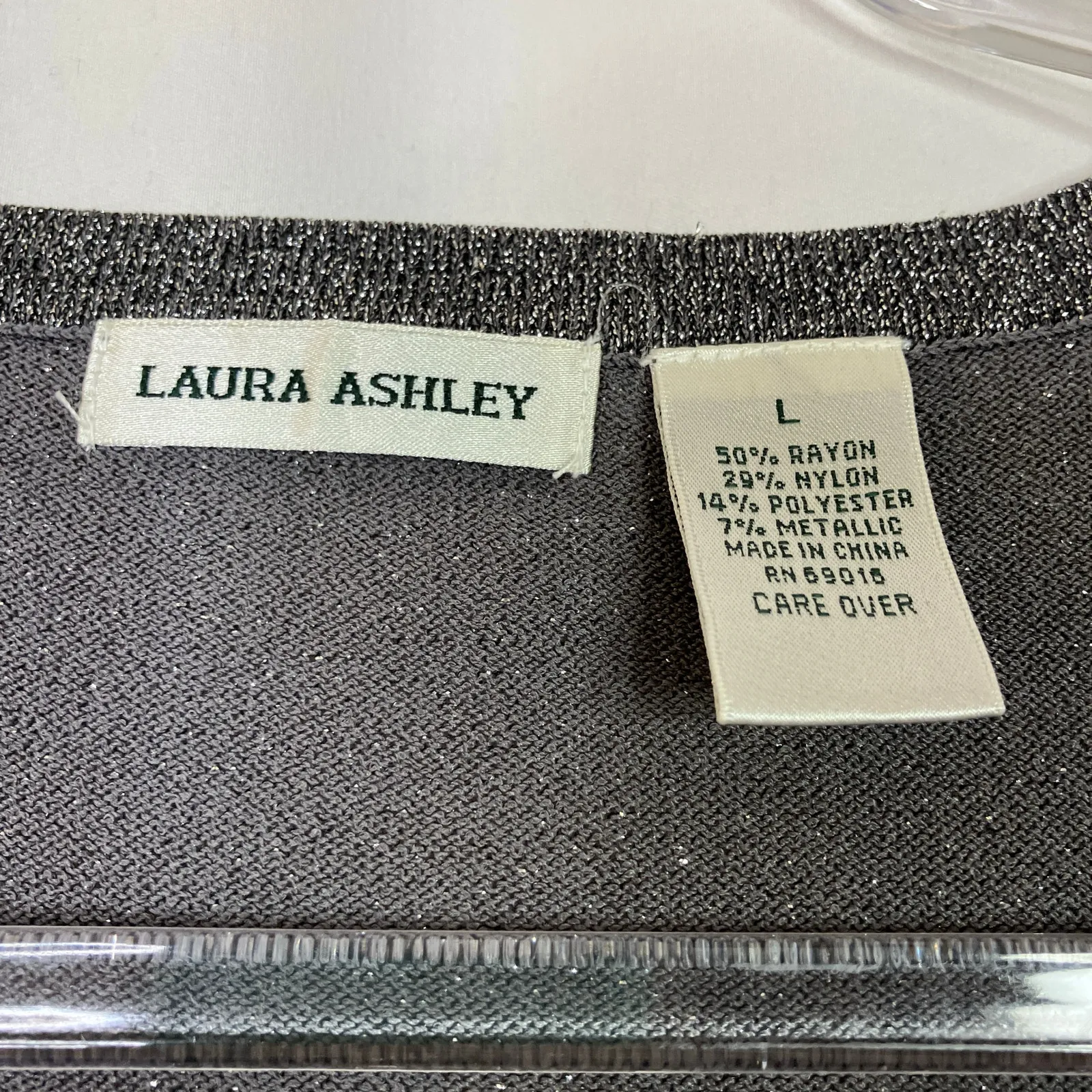 Laura Ashley | Metallic Gray Silver 3/4 Sleeve Sweater Scoop Neck Womens Large - Image 2