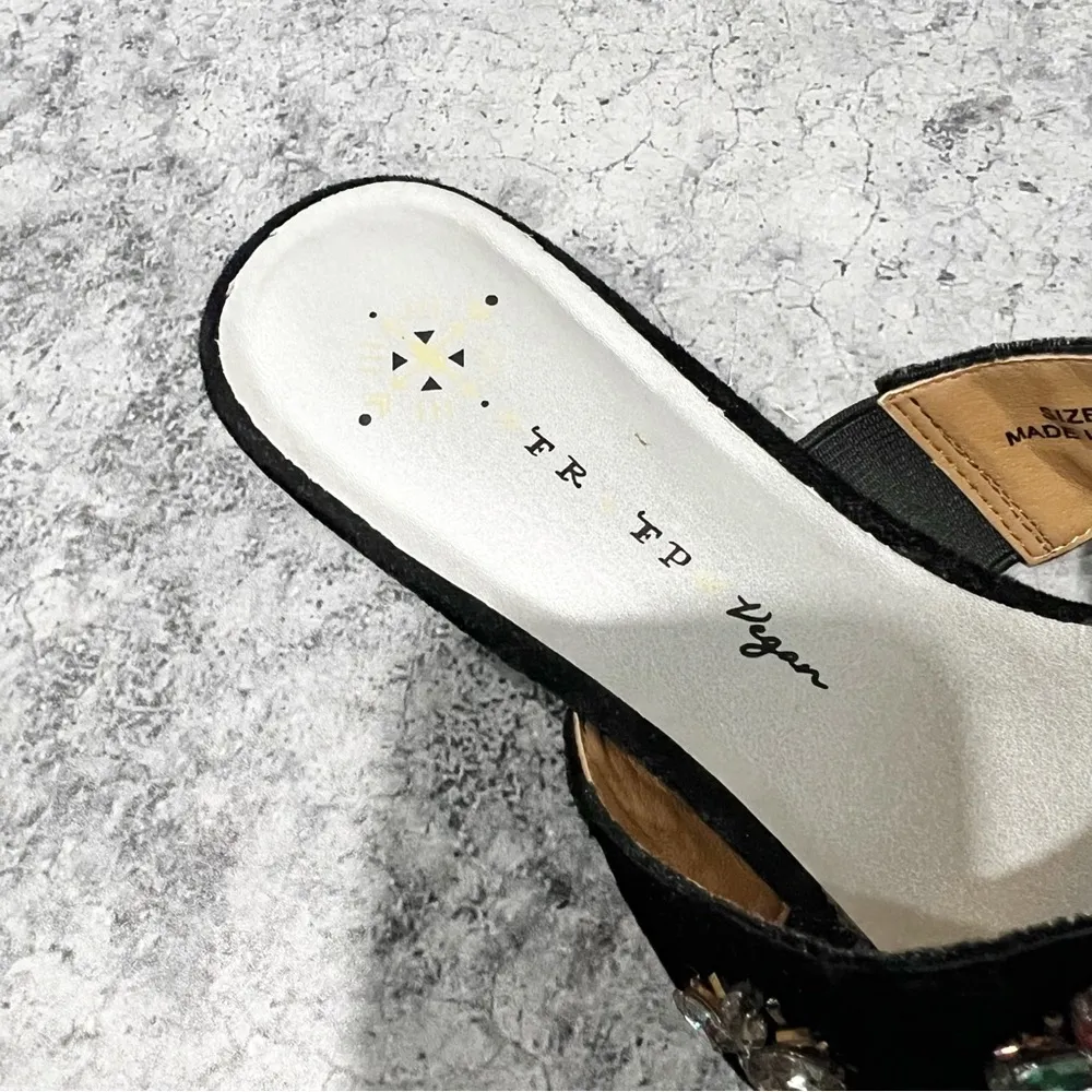 Free People Black Velvet Mules Jeweled Embellished Flats Size 9 - Image 3