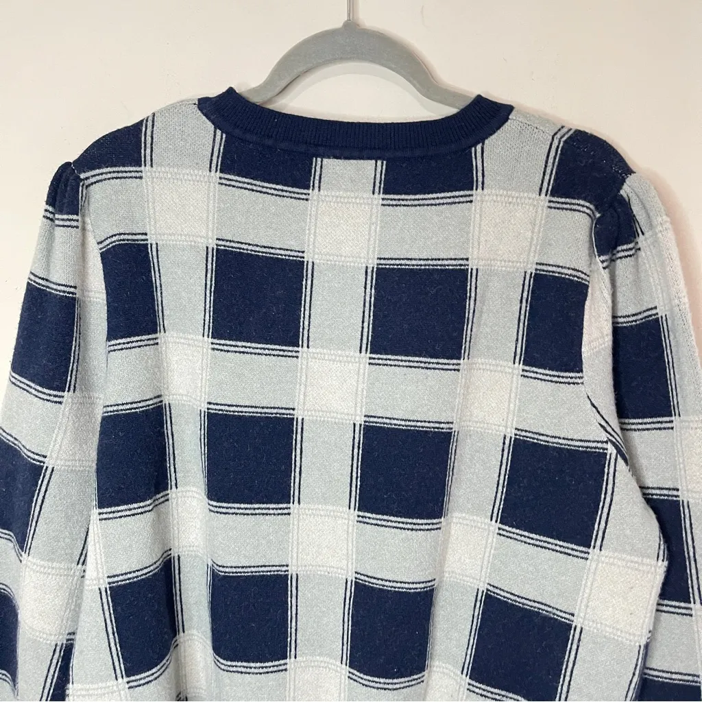 LULA ROE Navy & Gray Checkered Balloon Sleeve Crewneck Sweater, XL - Image 5