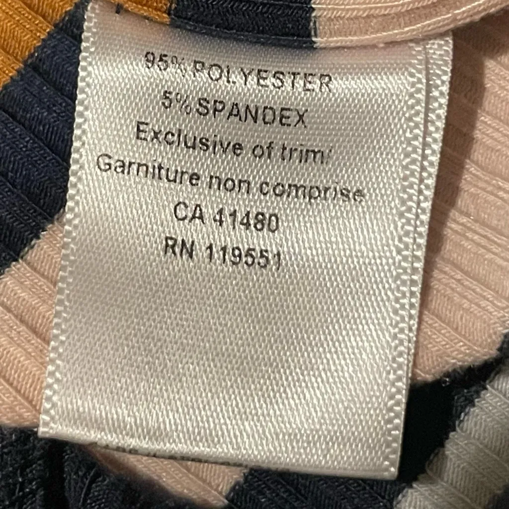 GENTLE FAWN‎ Elyse Navy Pink Striped Mock Neck Key Hole Ribbed Knit Top Shirt XS - Image 4