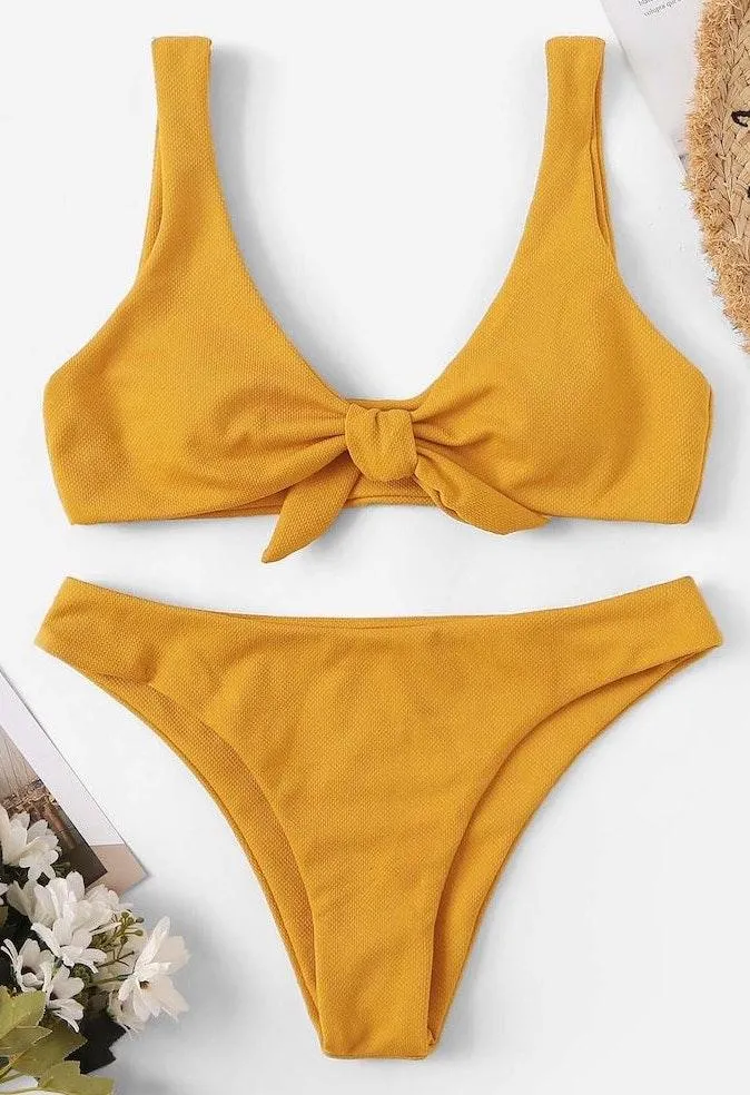 Zaful Tie Front Scoop Neck Bikini Set Size Large - Image 3