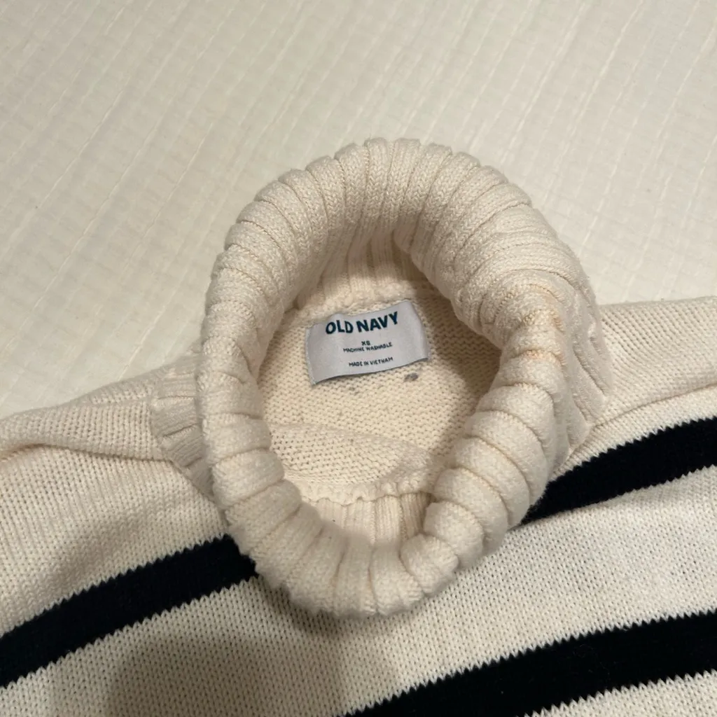 Old Navy Cream and Navy Striped Turtleneck Sweater - Image 2