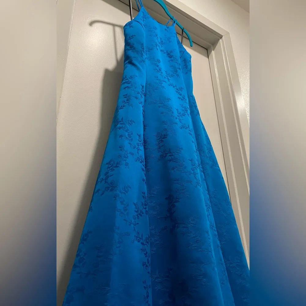 NWT  Nites VTG Y2K 90s Blue Satin Floral Jacquard Prom Dress - Image 3