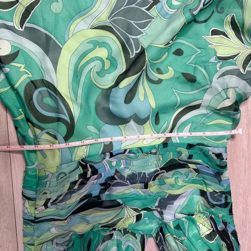 Morrell Maxie Pucci‎ inspired Y2K green halter chiffon flowy dress midi size 10 - Image 8