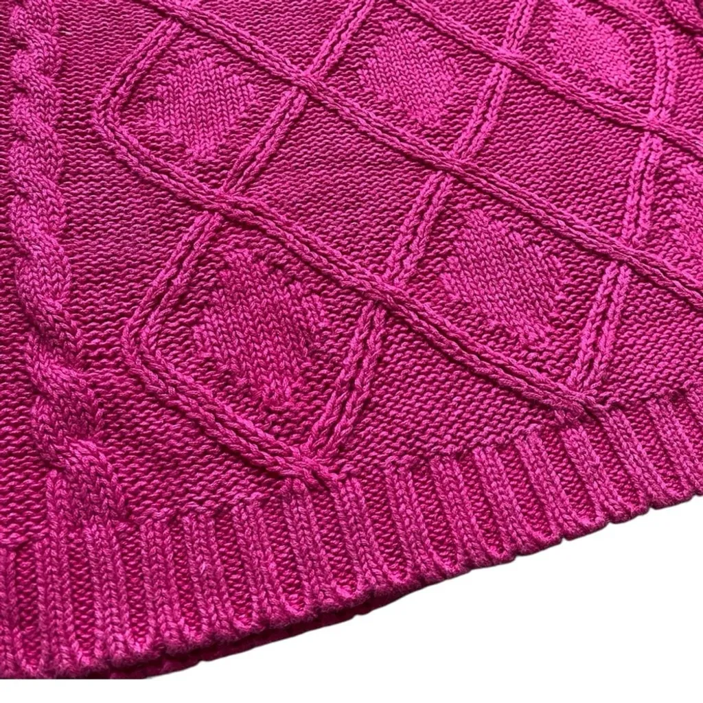Vintage 80s Casual Corner Hot Pink Cable Knit Mock Neck Sweater Size Medium - Image 2