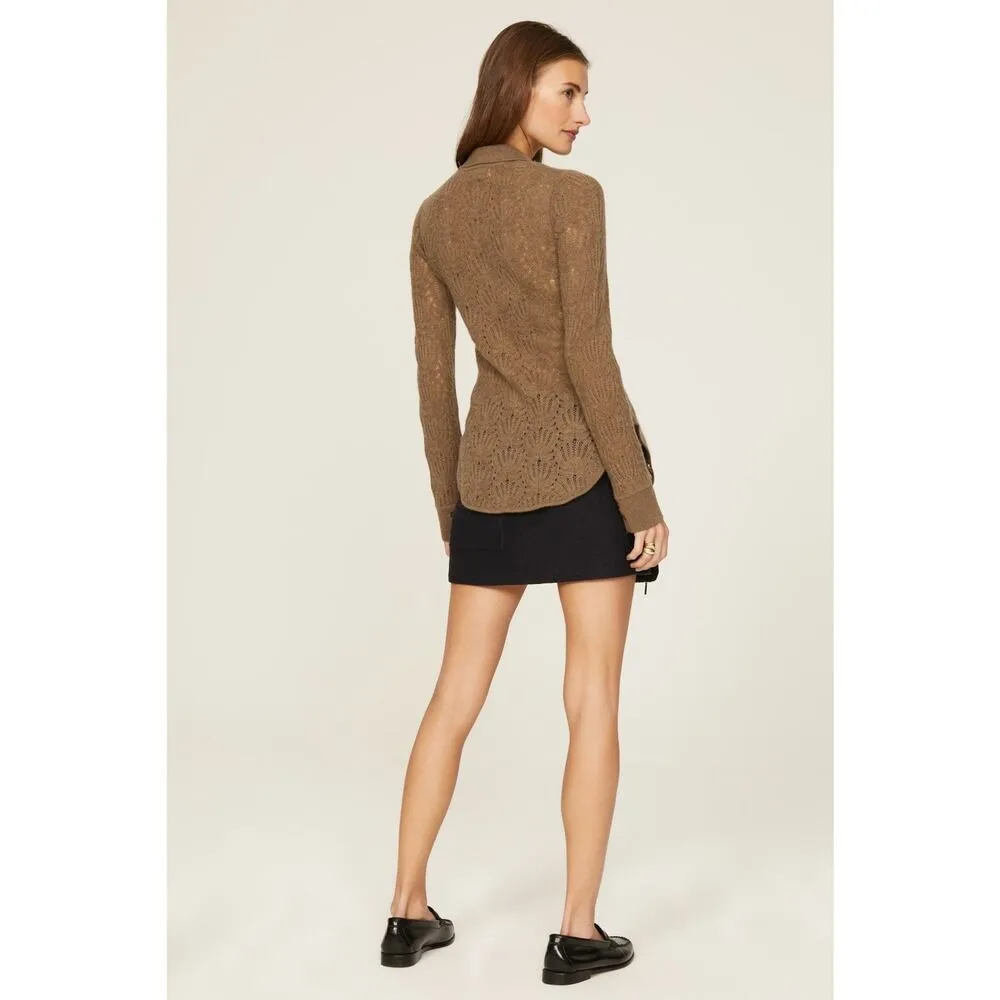 Naadam Brown Pointelle Wool Cashmere Knit Button Down Sweater Top Size S - Image 3