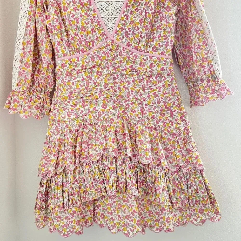 LoveShackFancy Pink Marquise Floral Boho Mini Dress sz 4‎ - Image 6