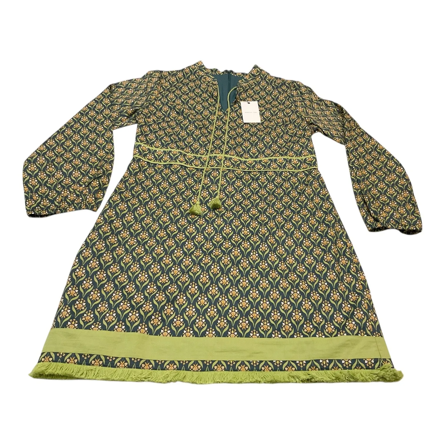 Adeline Rae Whimsical Boho Floral Print Long Sleeve Tassel Tie Neck Dress Large - Image 8