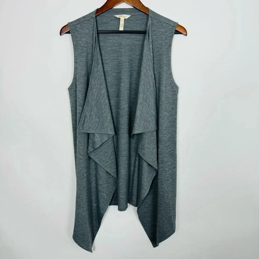 Matilda Jane Count it Out Vest Gray Open Drape Front Cardigan‎ Soft Small - Image 2