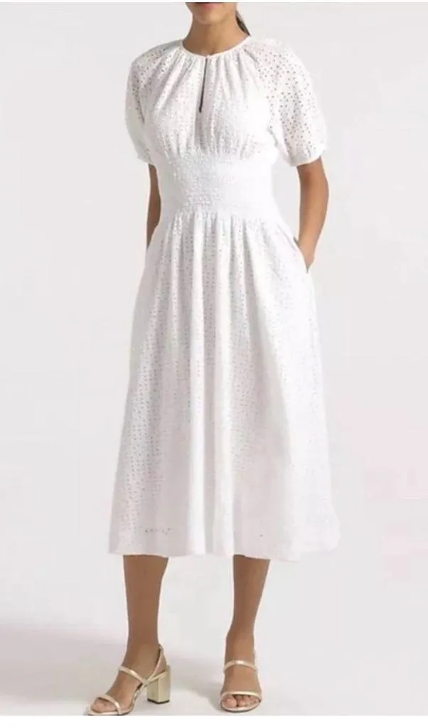 J. CREW Provence Smocked-Waist Midi Dress in Eyelet XS - Image 2