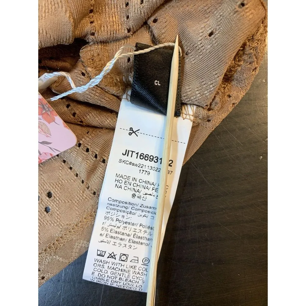 Coquette Babydoll Retro Eyelet Crop Top Large Brown Sexy Keyhole Tie Fun‎ Shein - Image 9