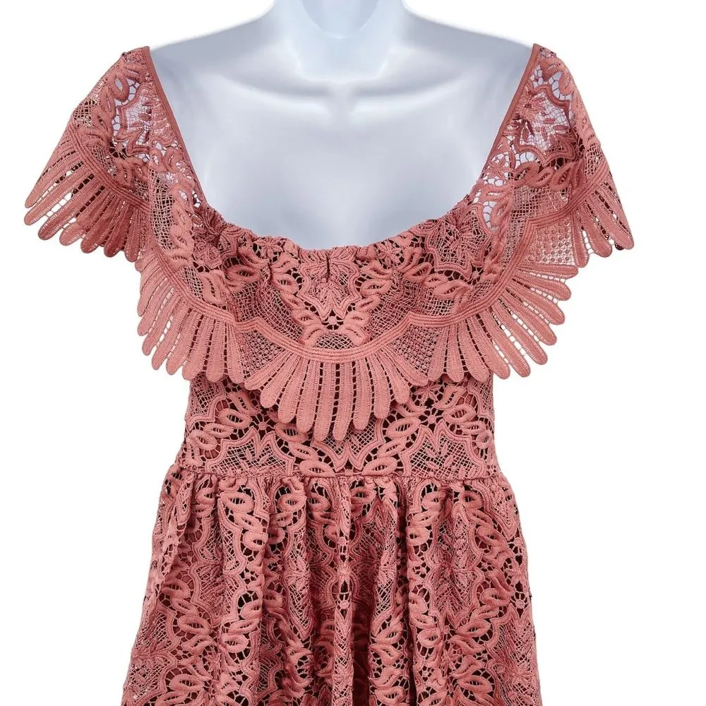 Lovers + Friends Dream Vacay Lace Mini Dress Mauve Pink Off the Shoulder Small - Image 7