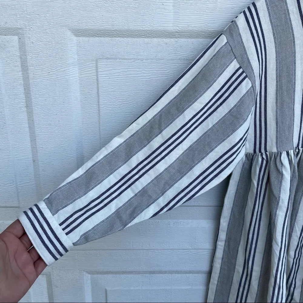 ASOS Women’s Dress Beige Blue Stripe Woven Button Back Farmhouse 6 - Image 7