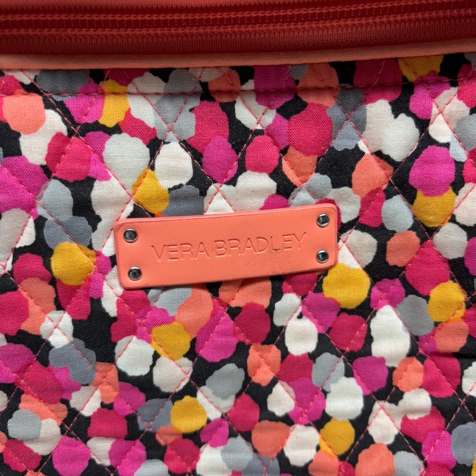 Vera Bradley Quilted Weekender Travel Bag Colorful Dot Print Coral Strap - Image 2