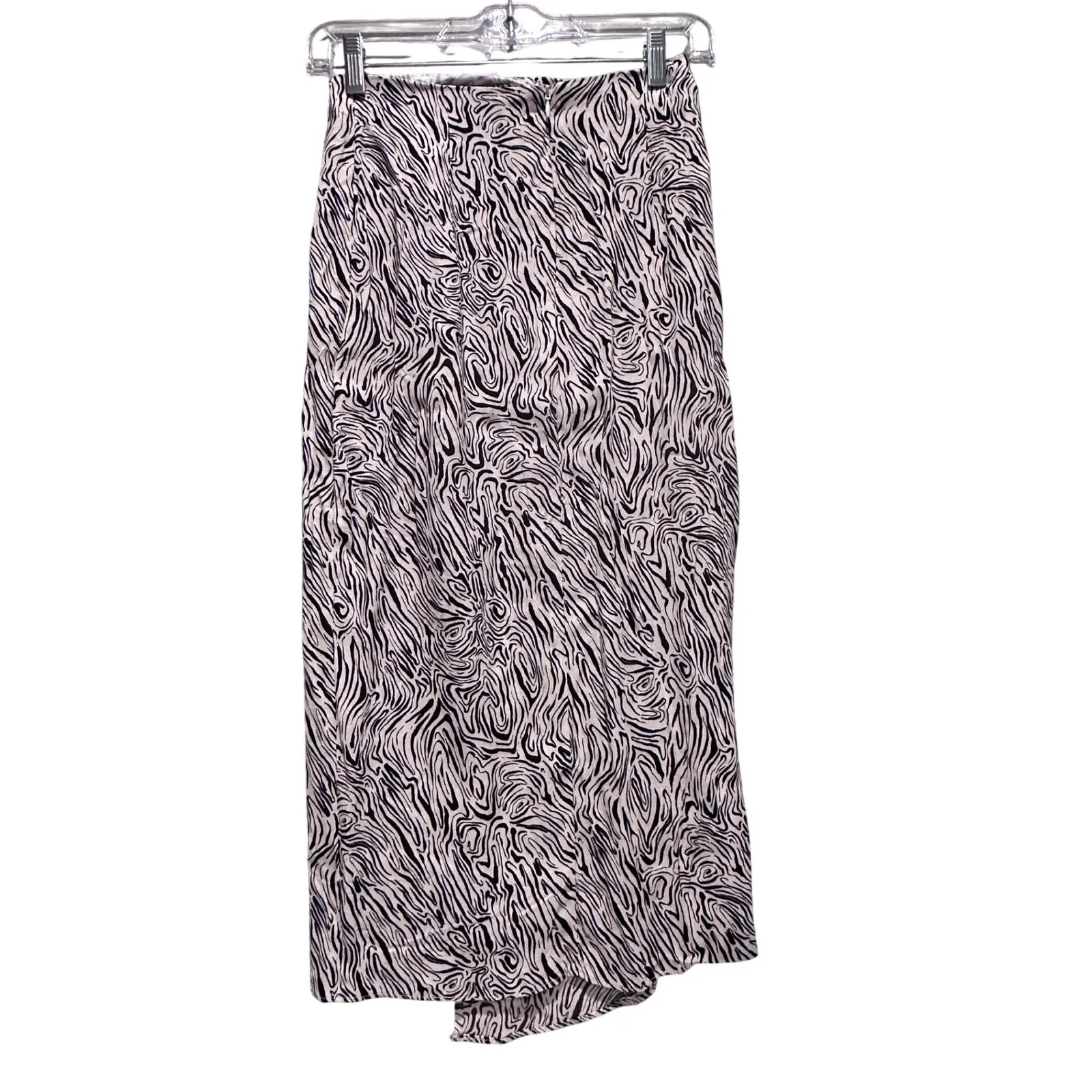 Mango Zebra Print Patterned Midi Wrap Skirt Black White Size XS - Image 3