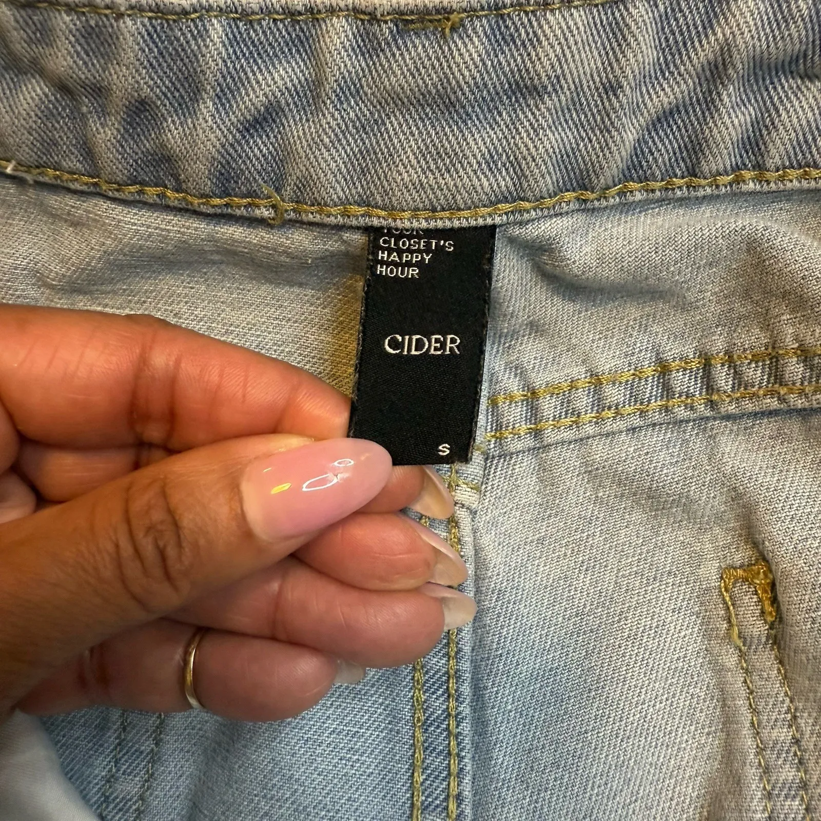 Cider Women Light Wash Distressed High Rise Denim Jean‎ Shorts Romper Playsuit # - Image 7