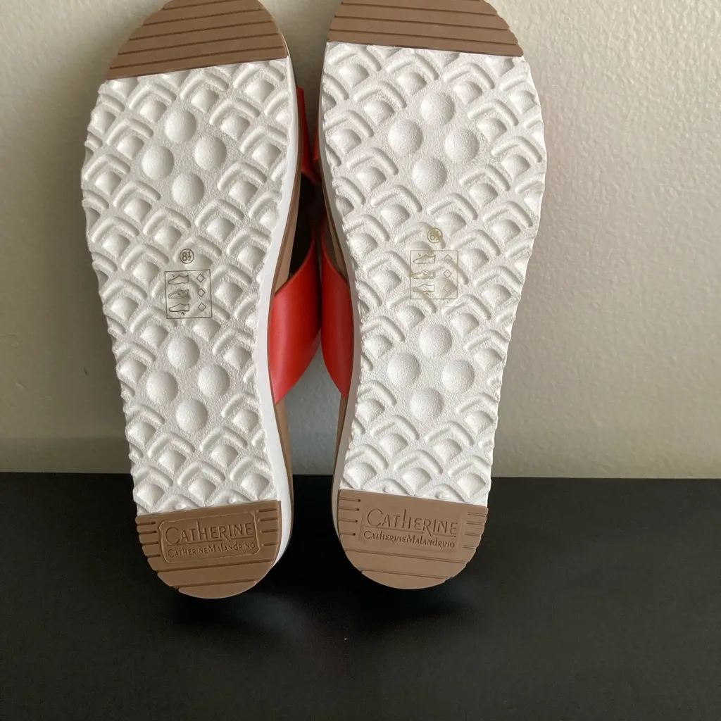 Catherine Malandrino Coral Red Crisscross Slide Sandals Size 8.5 - Image 5