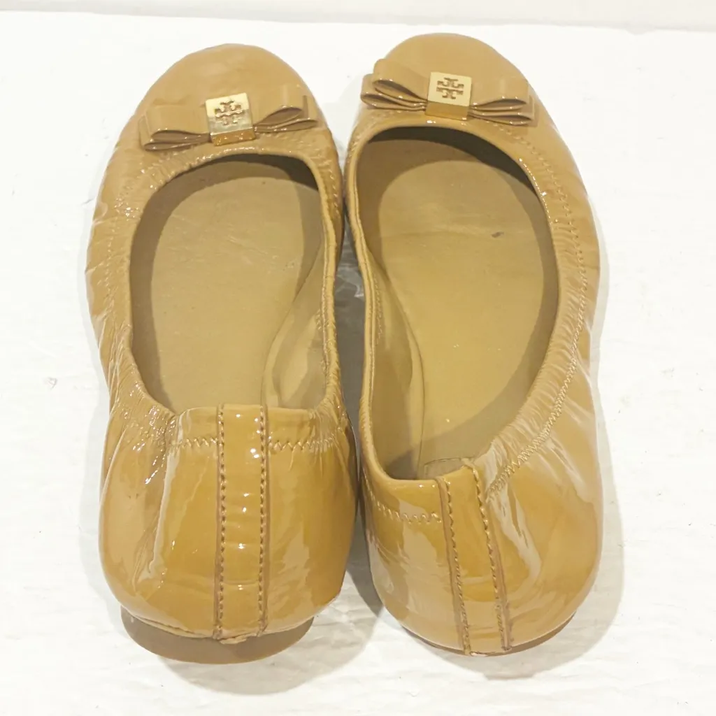 TORY BURCH Eddie 2 Logo Bow‎ Smooth Naplak/soft Patent Flats Camellia Pink Beige - Image 5