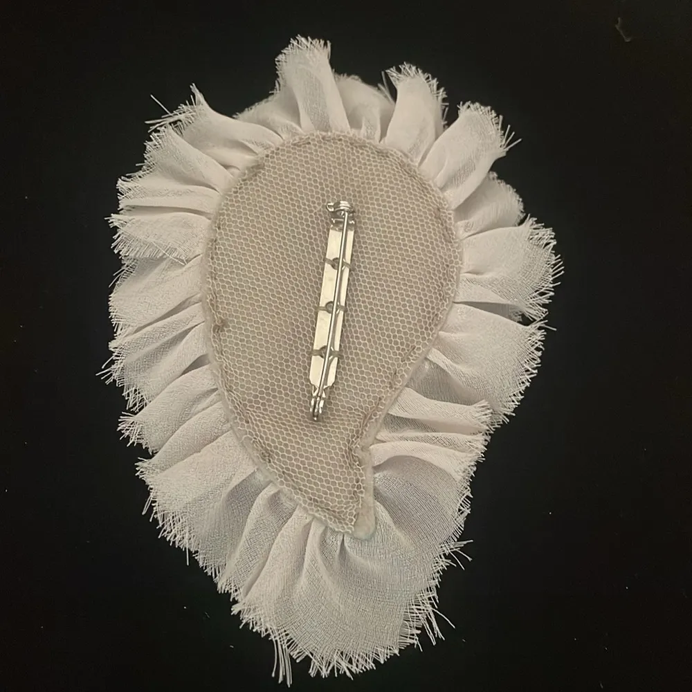 Vintage Gray Tulle Beaded and Rhinestone Brooch - Image 5