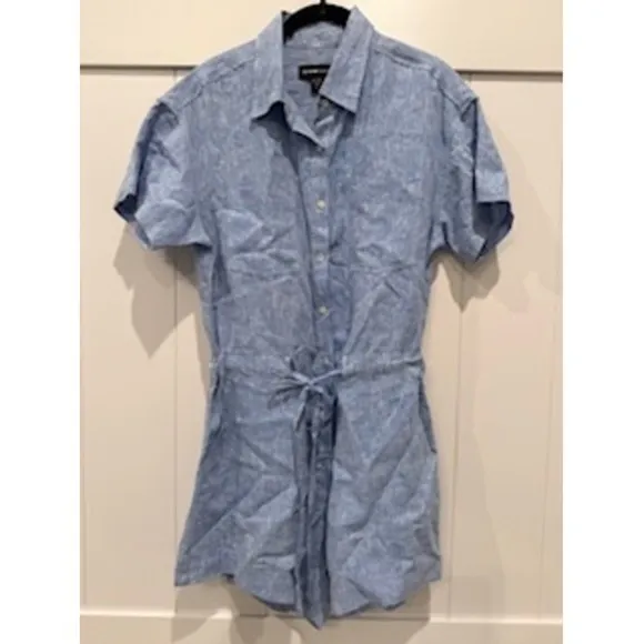 NWOT Fifteen Twenty Blue Linen Blend‎ Belted Short Sleeve Romper Jumpsuit - Image 2