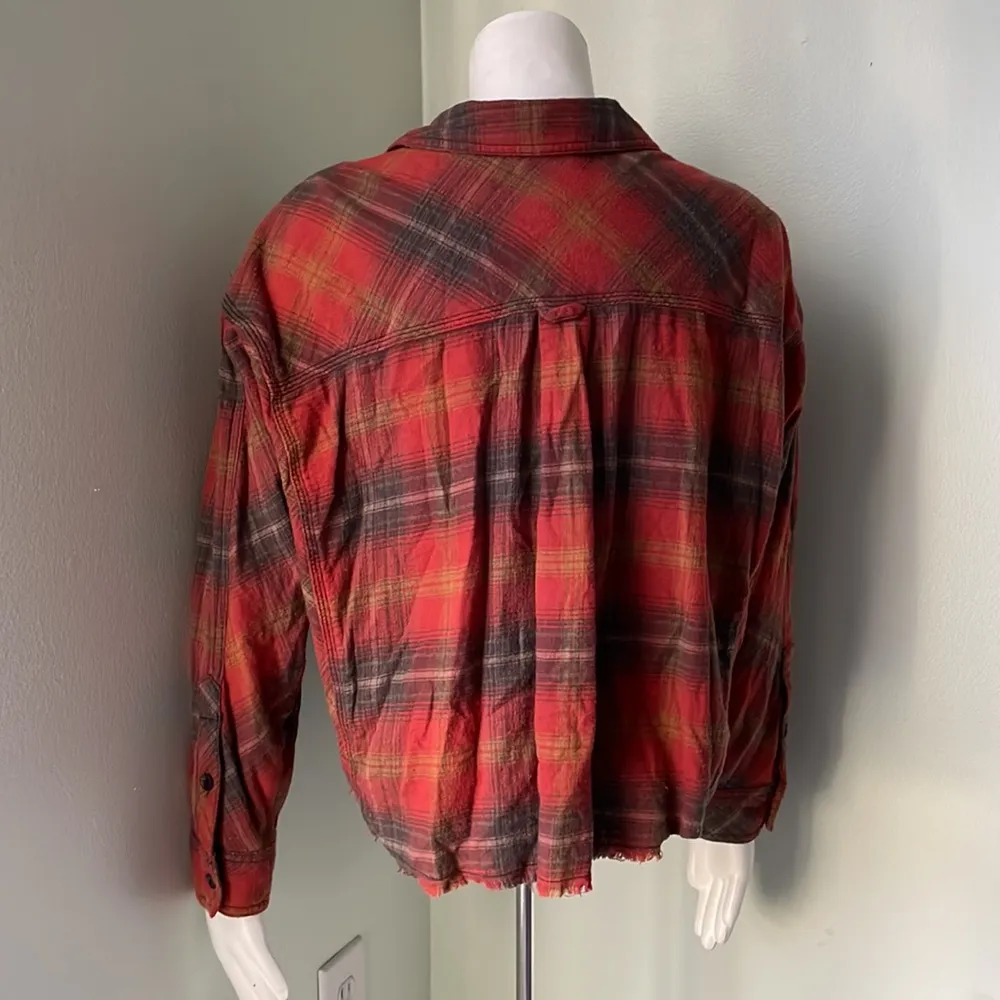 BDG Urban Outftters Rayne Oversized Plaid Flannel Button Down Orange Small - Image 8