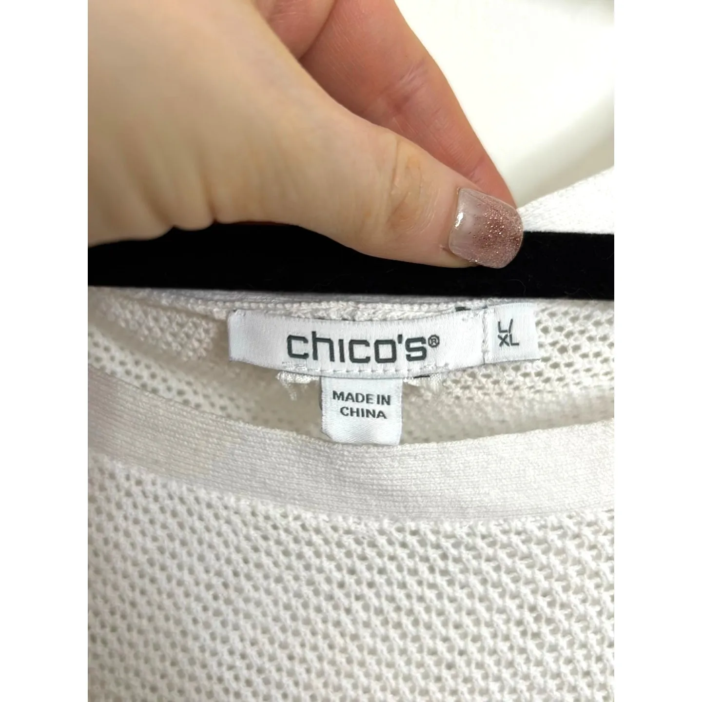 Chico's Poncho Womens L/XL White Gold Polka Dot Open Knit Handkerchief Hem - Image 3