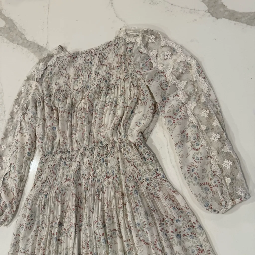 Free People Floral Charolette Chiffon Midi Dress Women’s Small Alabaster Combo - Image 8