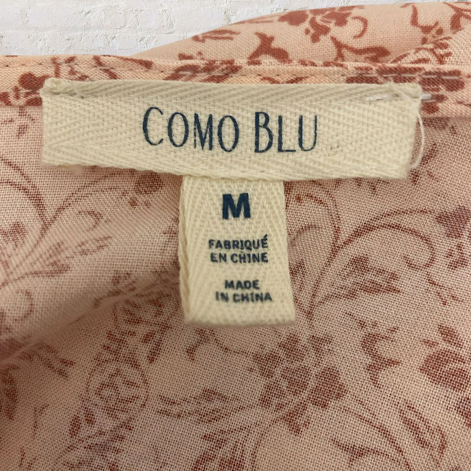 Boho Peasant Blouse M Floral Crochet Lace Tie Neck 3/4 Sleeve Festival Orange Size M - Image 8