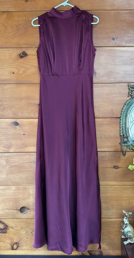 Lulus Classic Elegance Wine Satin Maxi Dress Wedding Bridesmaid Luxury Size S - Image 3