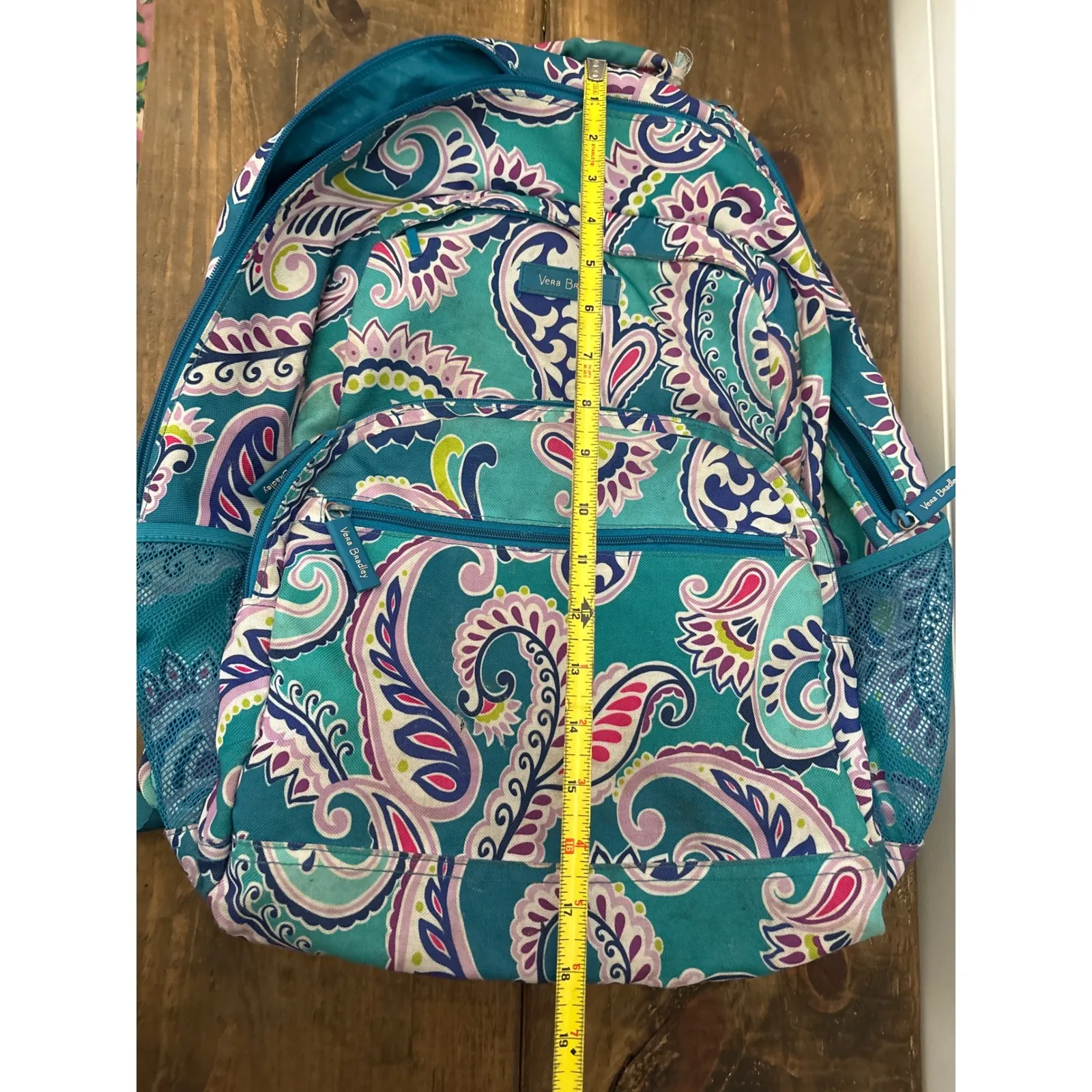 Vera Bradley Large Backpack Teal Paisley Print Large School Travel Bag - Image 8