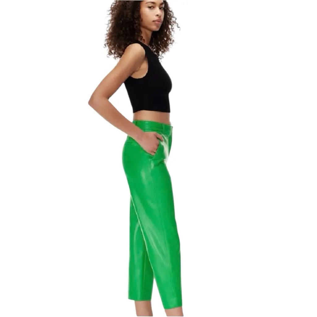Aritzia Babaton Command Cropped Vegan Leather Pant Size 4 In Gloss Green - Image 5
