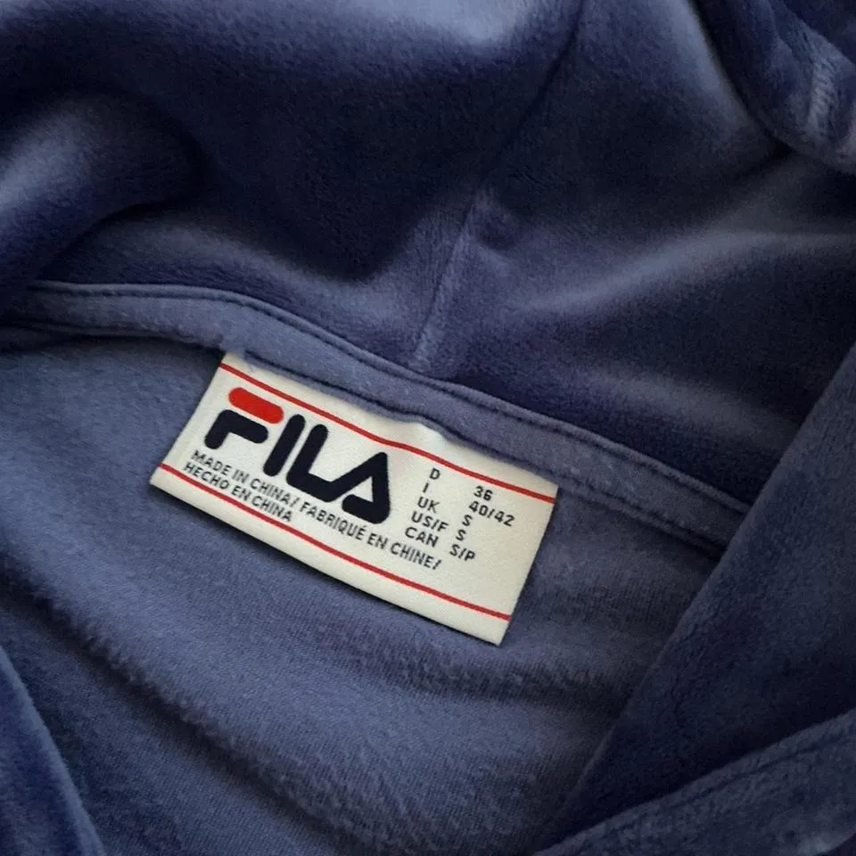 Fila Velour Half Zip Hoodie Blue Women's Size S Athletic Casual Velvet burnout‎ - Image 3