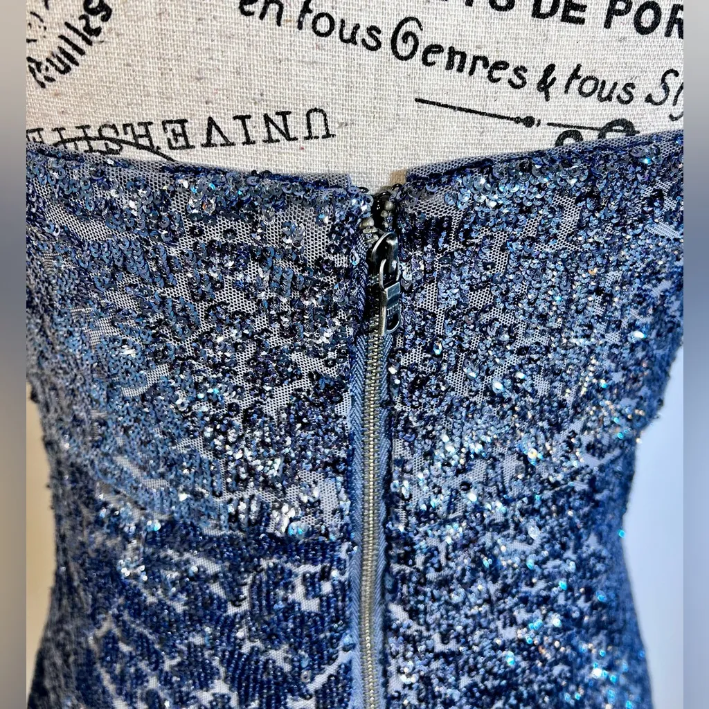 Alice + Olivia Strapless Sequin Cocktail Dress Metallic Blue Silver Party~M💛 - Image 6