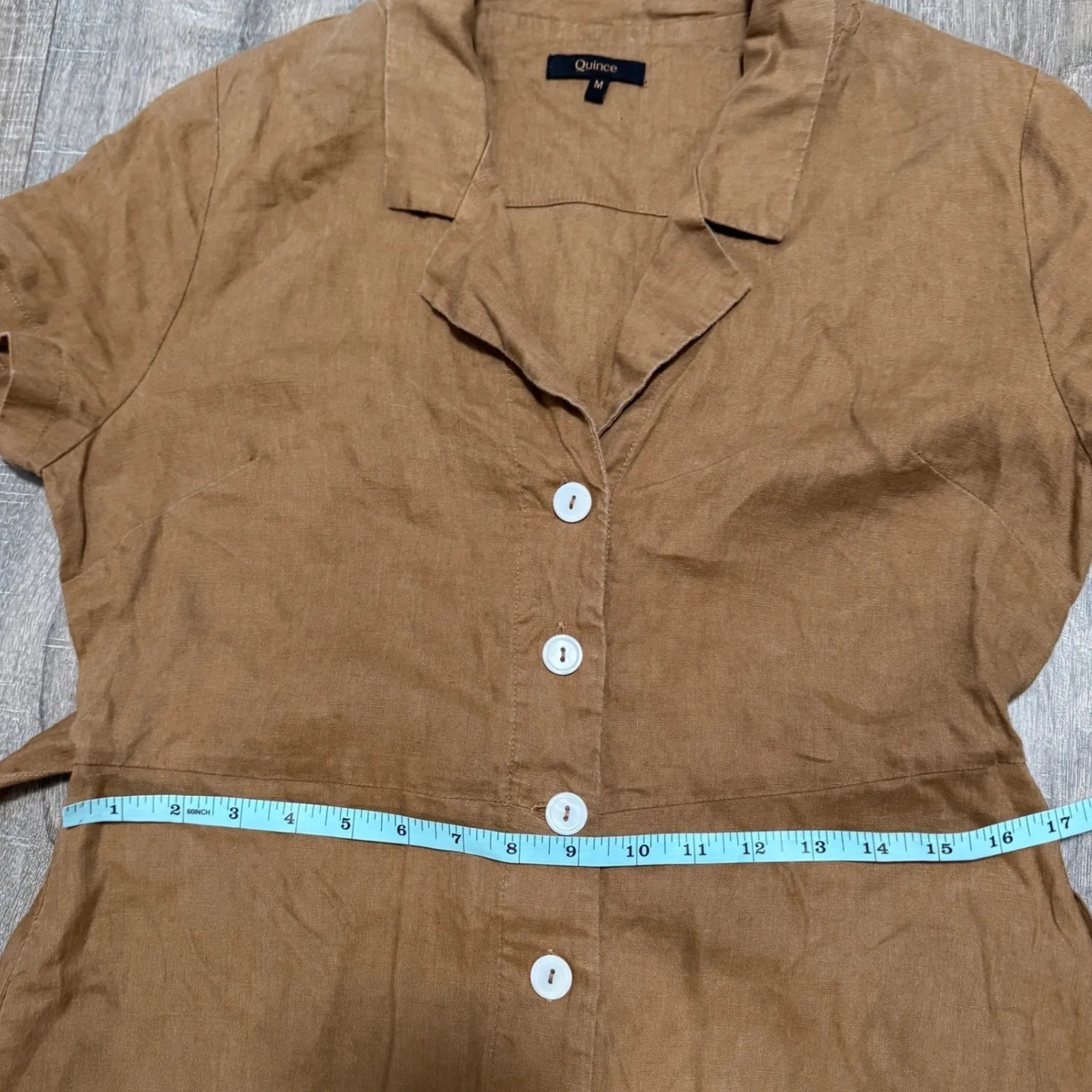 Quince Golden Brown 100% European Linen Button Front Midi Shirt Dress Medium - Image 9