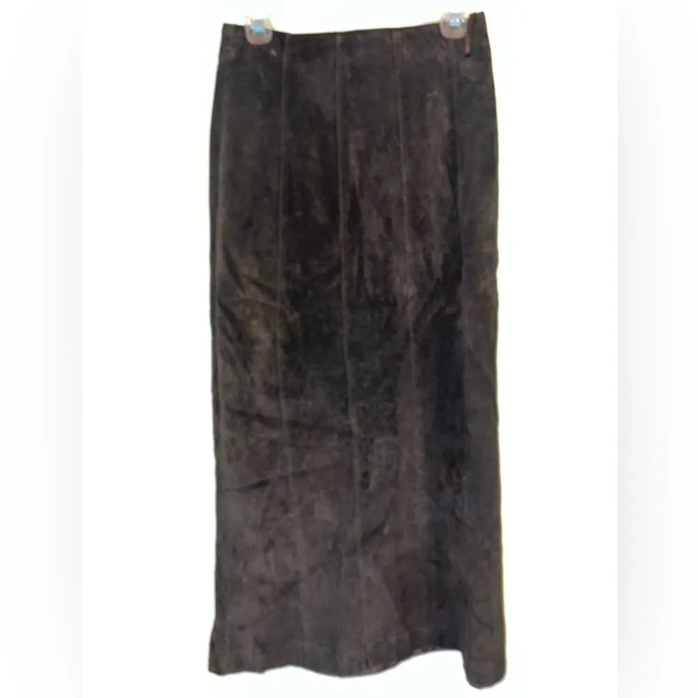Vintage Leather Lined Long Skirt with Slit Brown Size 4 - Image 2