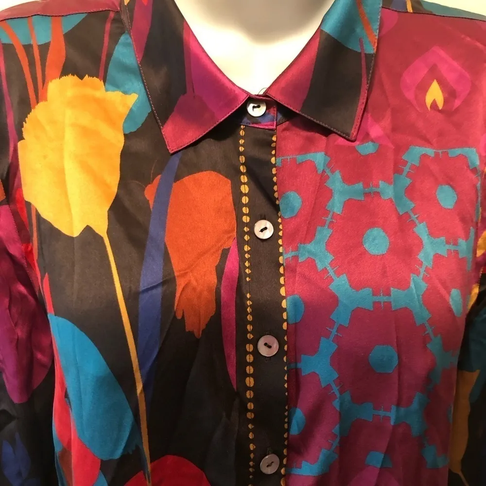 Soft Surroundings 100% SIlK Floral LS Blouse M Colorful Career Business Career - Image 6