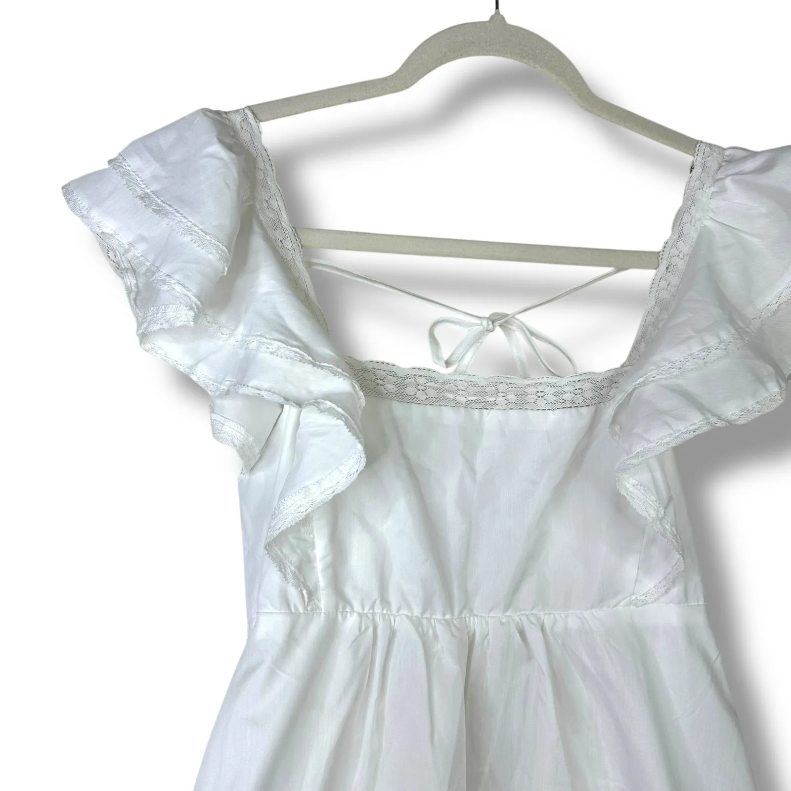 Lulus NWOT Marvelous Time White Ruffled Open Back Empire A-Line Mini Dress Small - Image 5