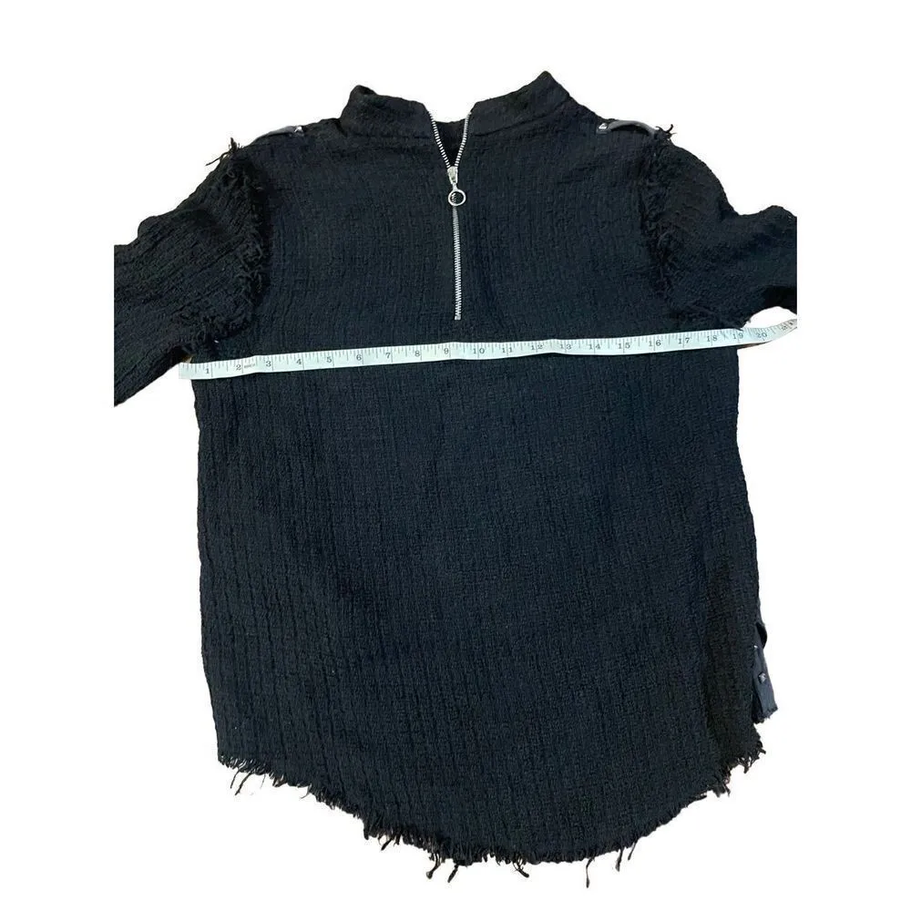 ZARA Basics Black High Neck Long Bell Sleeve with Raw Hems & Top Stud Detail swe - Image 6