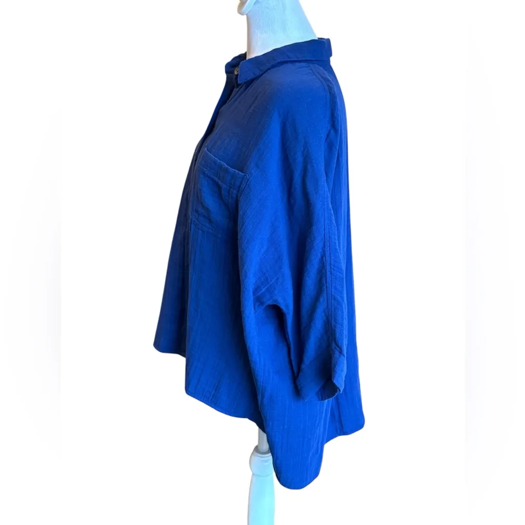 J Jill Pure Jill Relaxed Gauze Button Front Top In Blue Sea Womens Size Small - Image 4