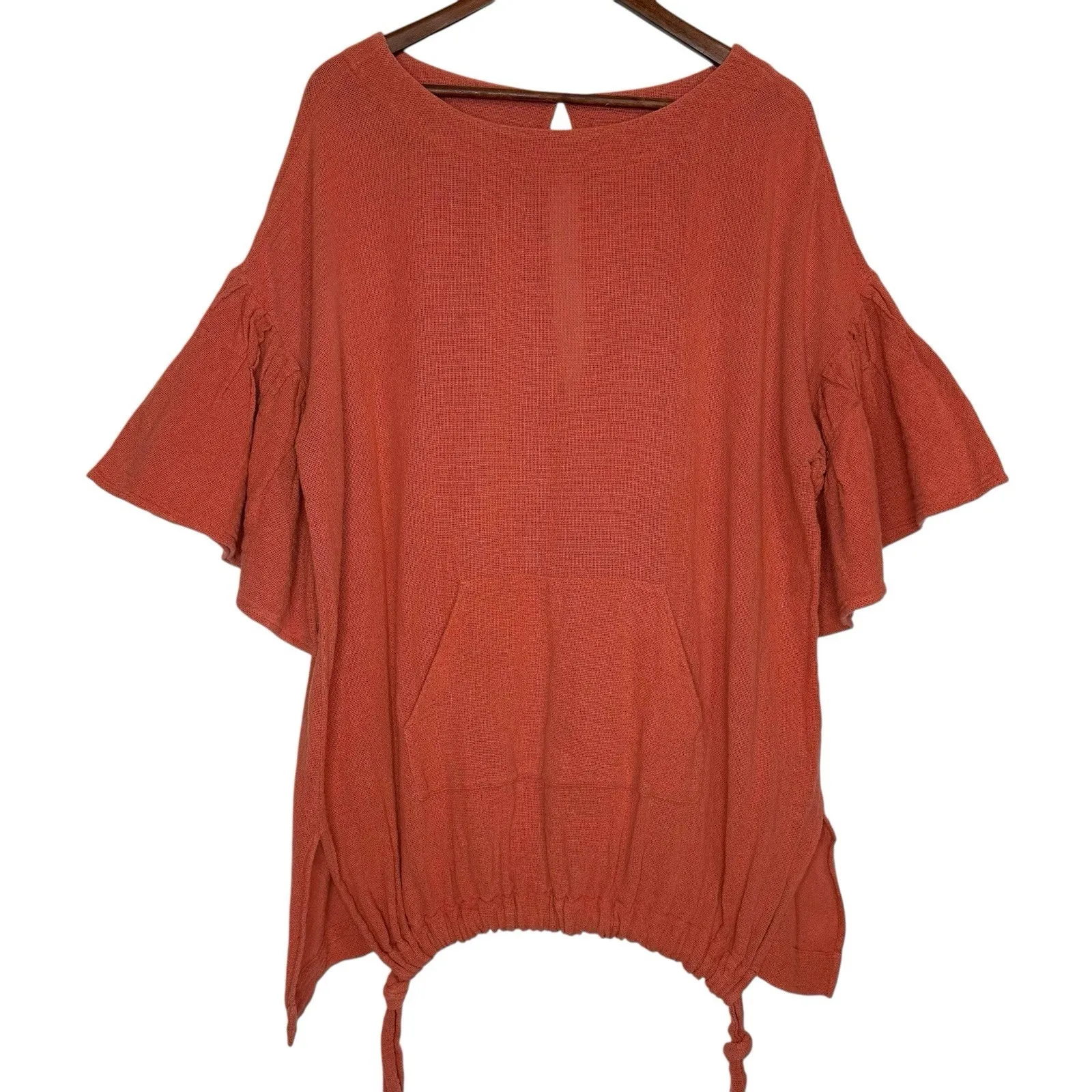 Free People Gauze‎ Mesh Tunic Dress Oversized Cinnamon Orange Top L Boho - Image 4
