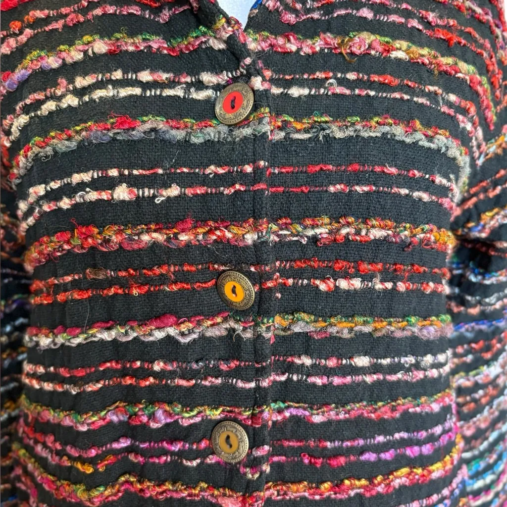 Coldwater Creek Yarn Silk Blend Jacket Multicolor Boho Button Front Womens Small - Image 5