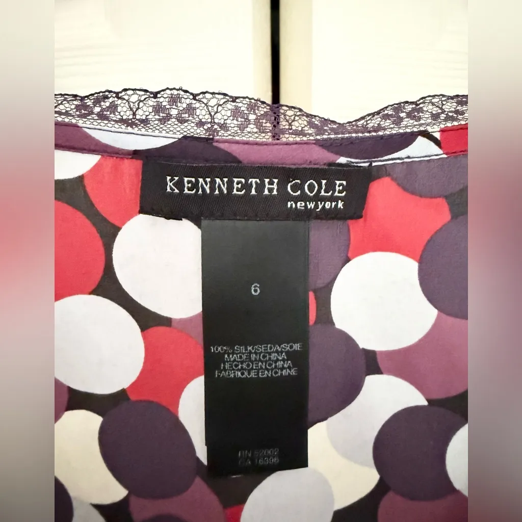 Vintage Kenneth Cole New York Polka Dot Y2K Surplice Silk Tank Top Blouse Size 6 Red - Image 4