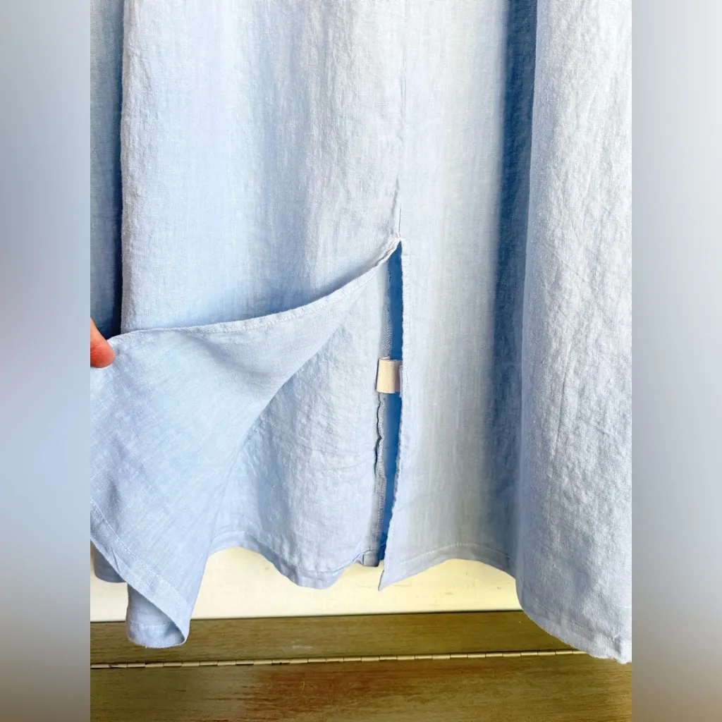 Cut Loose Linen Midi Dress Made USA Oversized Pockets Light Blue M Lagenlook Size M - Image 3