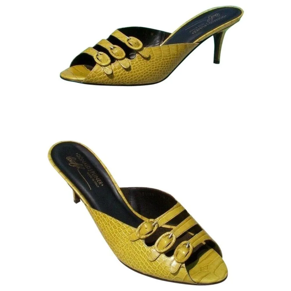 Donald Pliner Couture Kogi Gator Leather New Strap Buckles Sandals Shoe $295 NWT Yellow Size 5.5 - Image 3