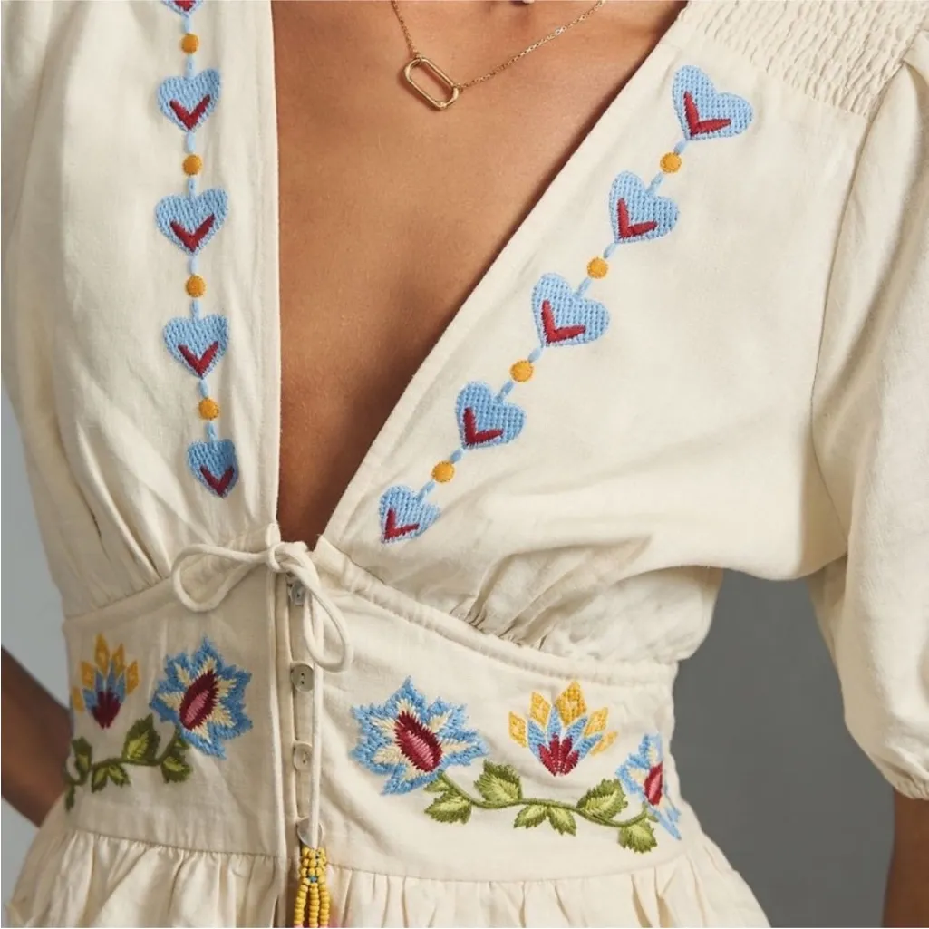 Farm Rio Embroidered Peplum Romper - Image 4