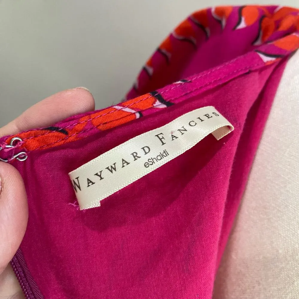 WAYWARD FANCIES Hot Pink Tropical Linear Graphic Print Cotton Voile Dress Sz 10 - Image 10